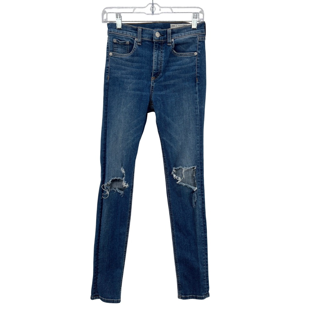 rag & bone Women's‎ Bonnie High Rise Skinny Jeans Distressed Blue Size 26x29